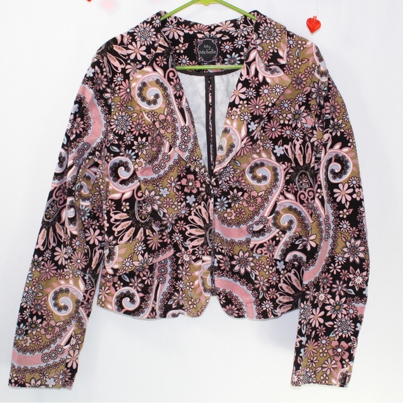 Vintage groovy pink and brown corduroy floral blazer women’s xl my Michelle - Picture 1 of 5